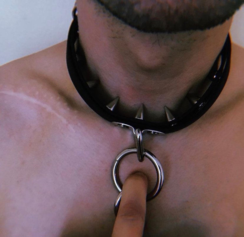 Vegan Bondage Collar with Inner Spikes - Nickel Hardware