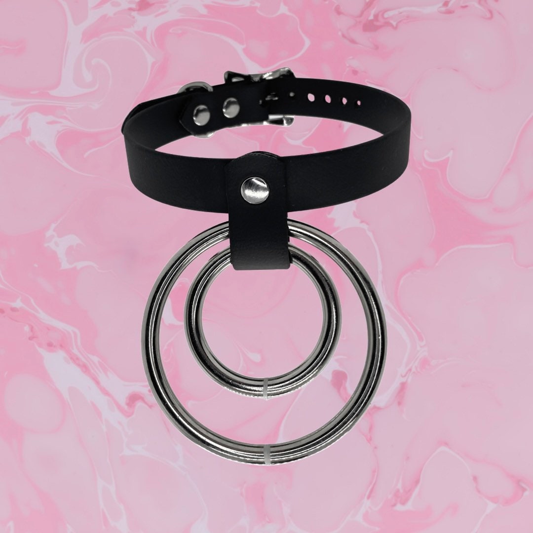 Vegan Bondage Collar with Two Hanging O-Rings