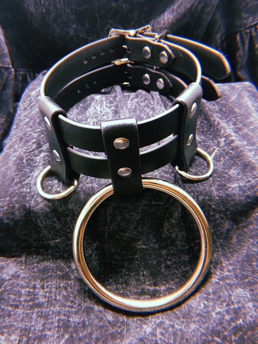Vegan Bondage Collar - Double Stack with Large O-Ring and Double D-Ring