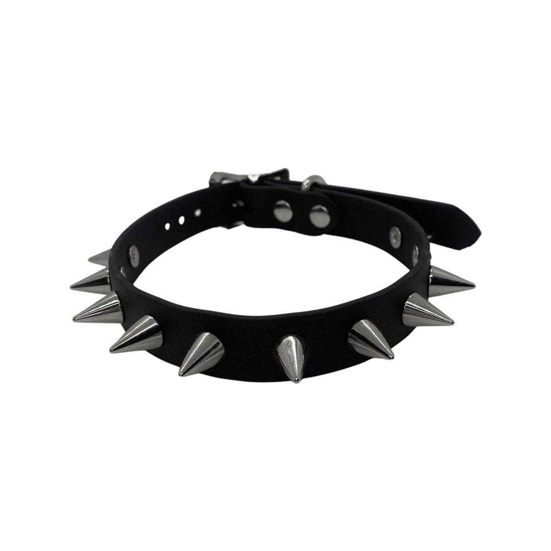 Vegan Spiked Choker Collar with Nickel Hardware