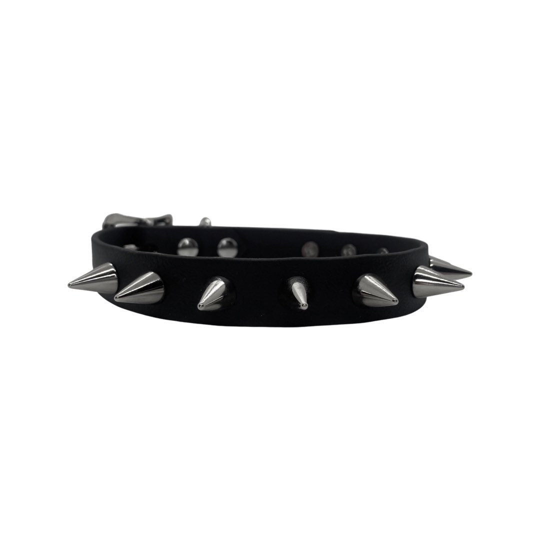 Vegan Spiked Choker Collar with Nickel Hardware