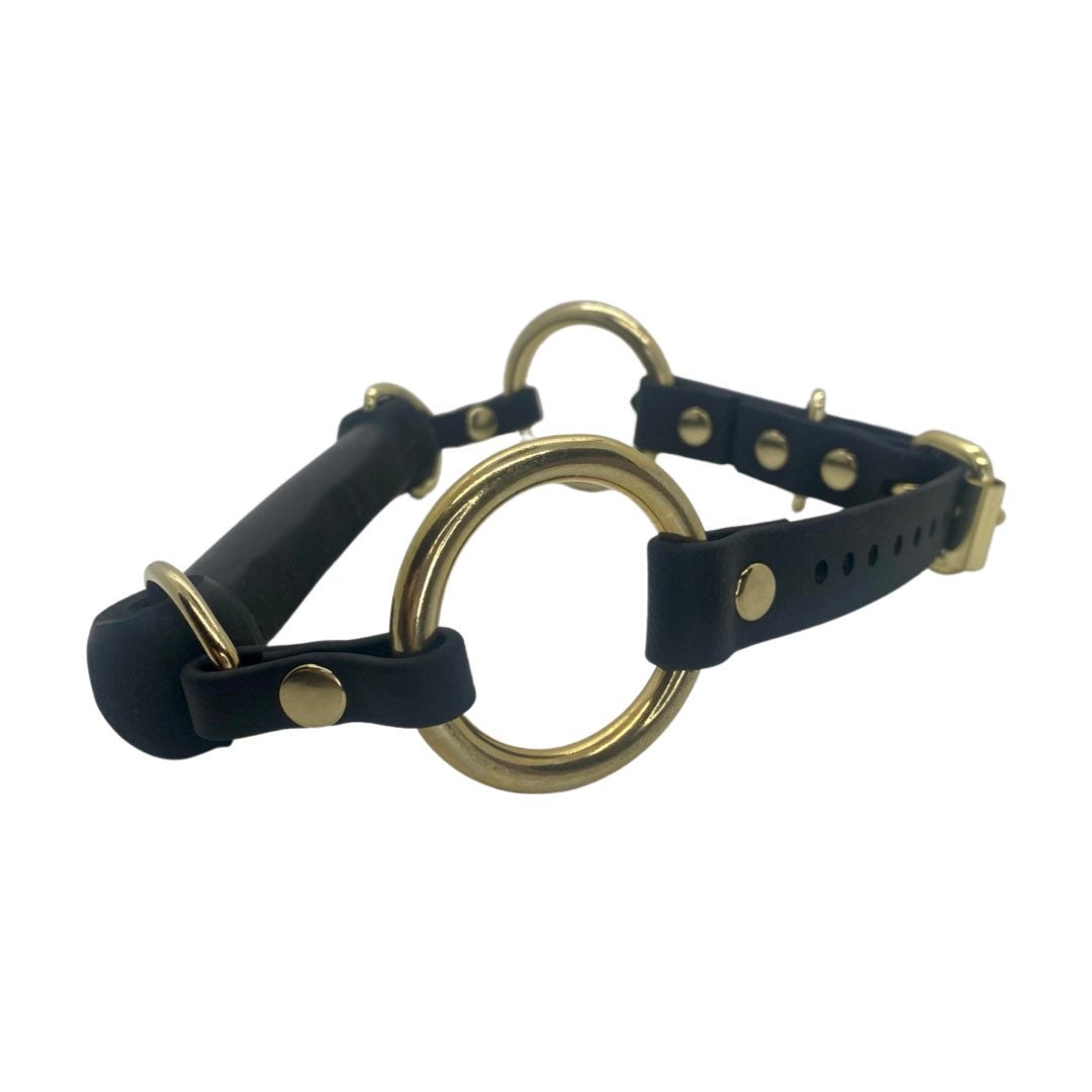 Vegan Rubber Pony Bit Gag - Brass Hardware