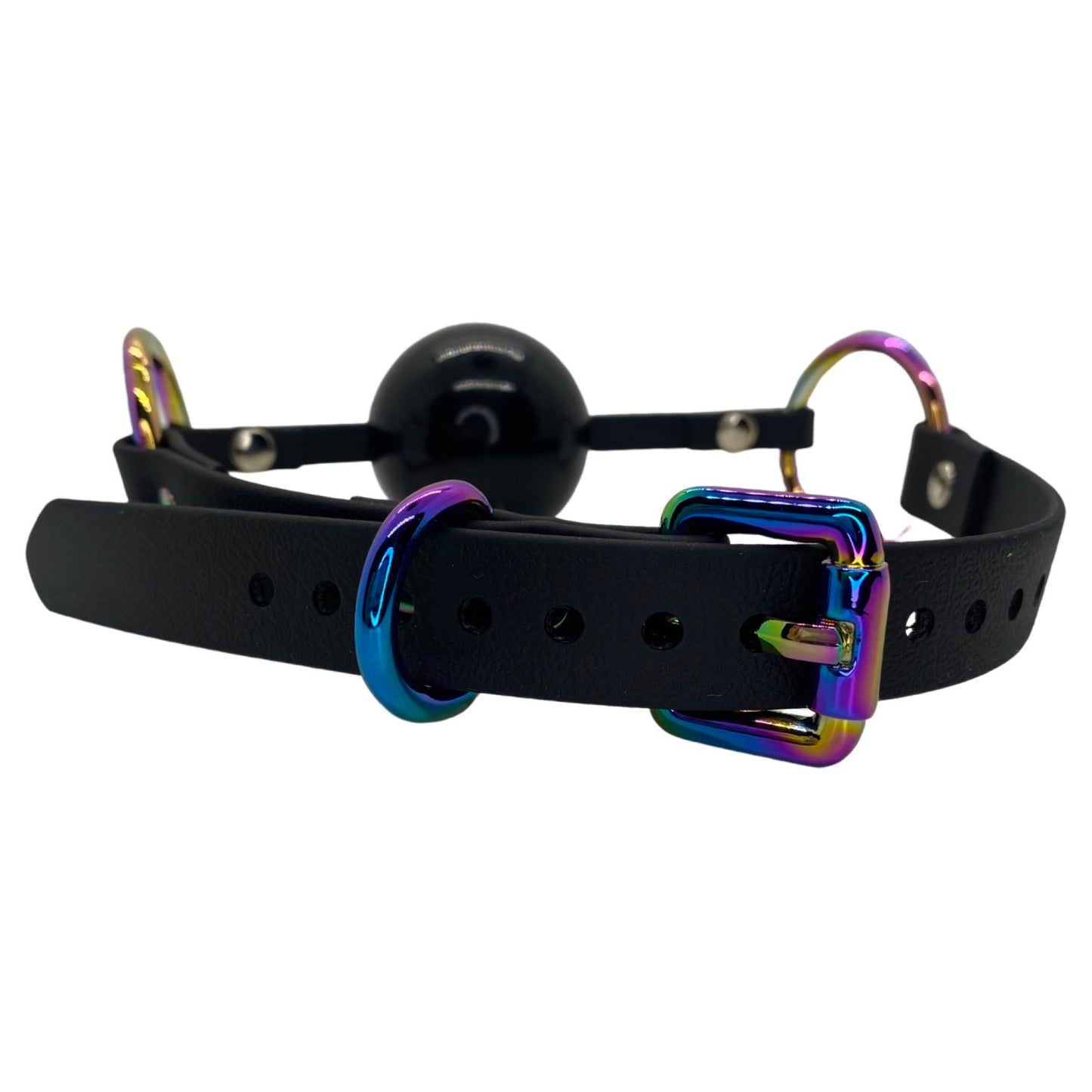Vegan Ball Gag with Rainbow/ Iridescent Hardware