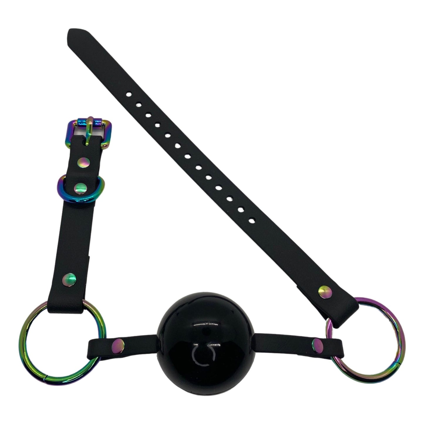 Vegan Ball Gag with Rainbow/ Iridescent Hardware