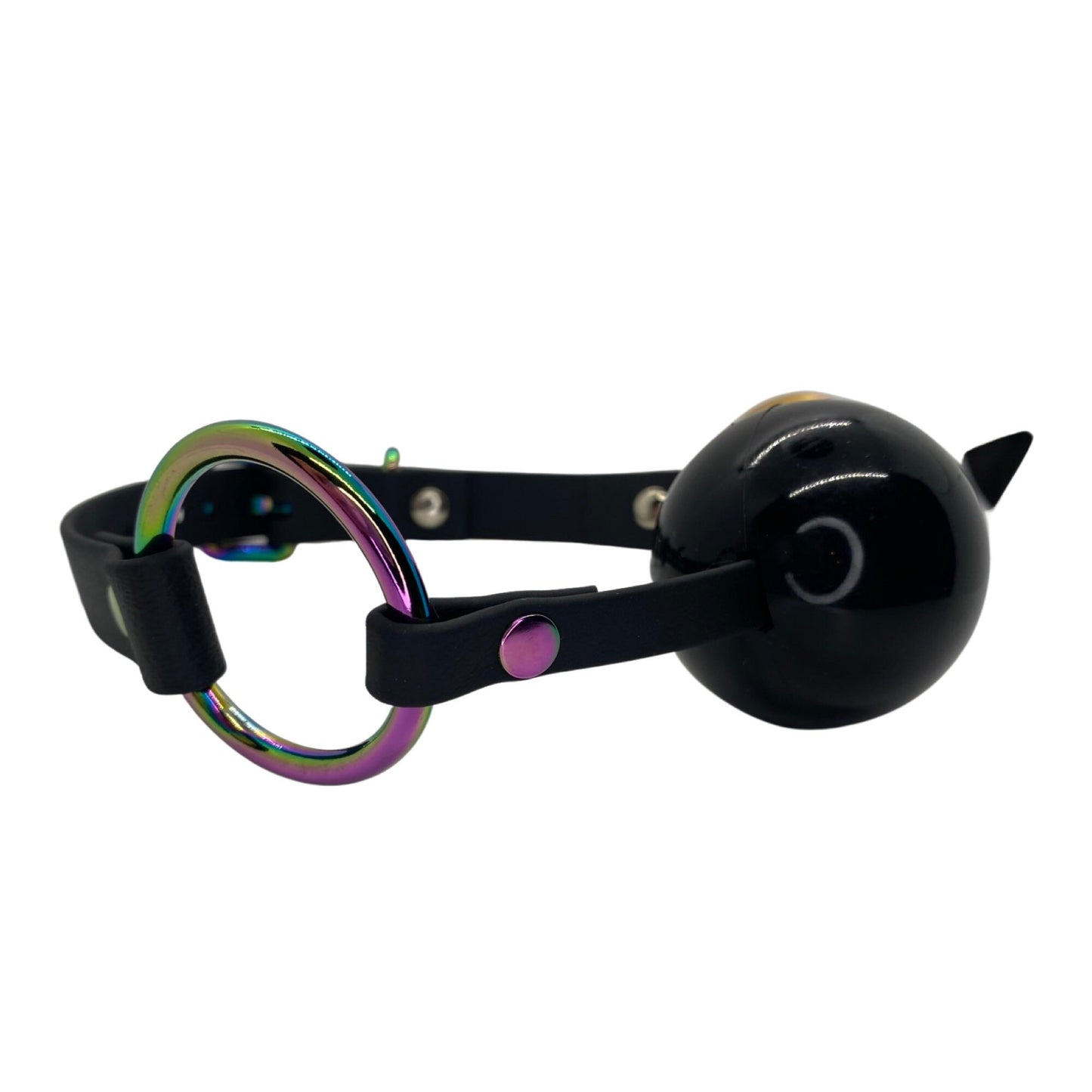 Vegan Ball Gag with Rainbow/ Iridescent Hardware