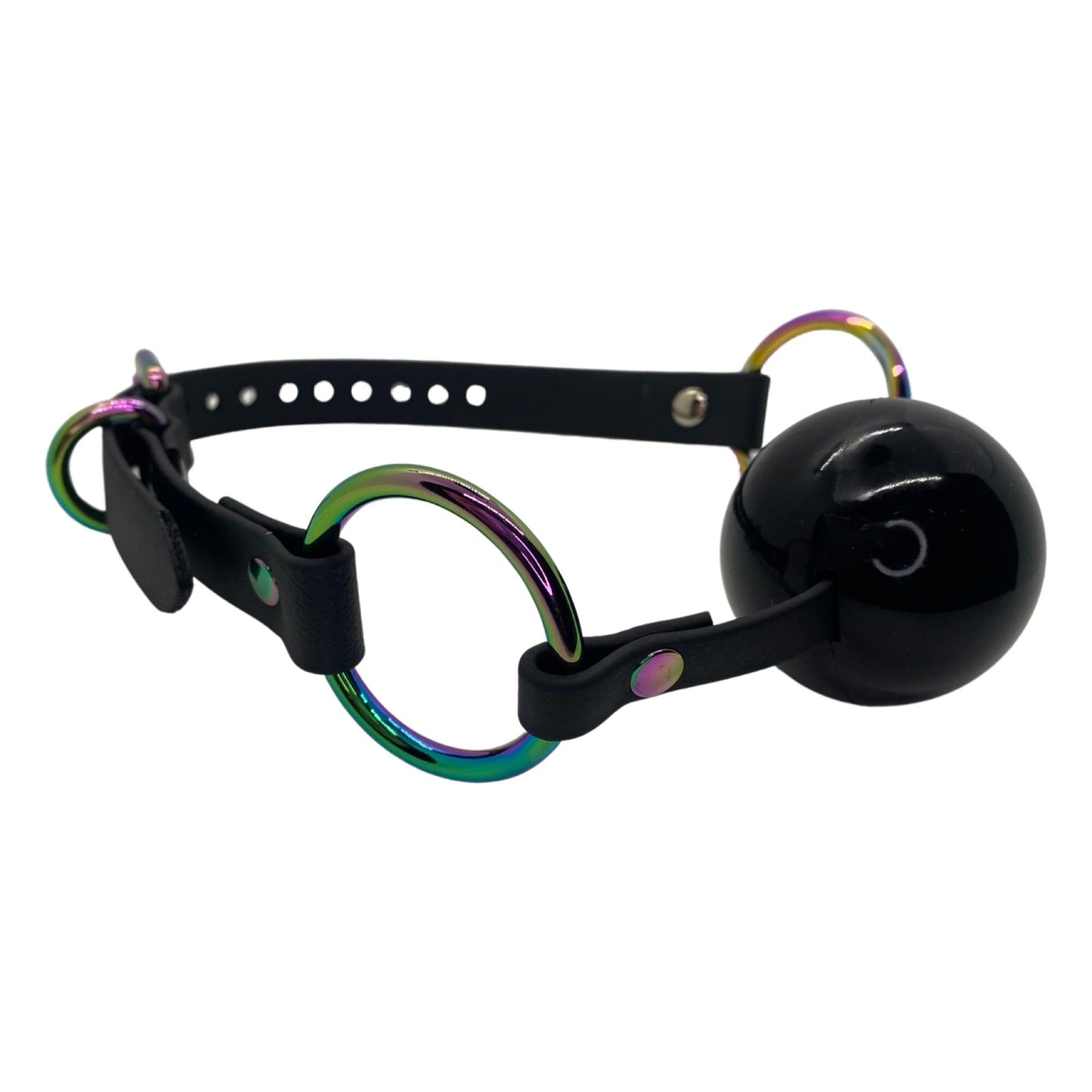 Vegan Ball Gag with Rainbow/ Iridescent Hardware