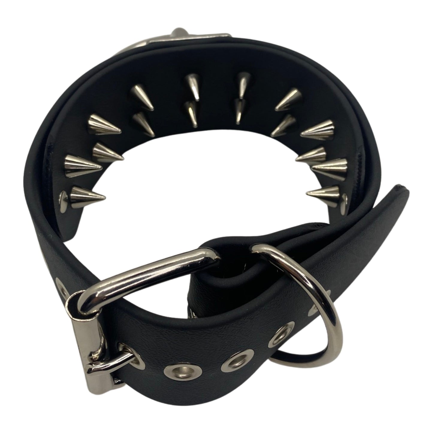 2" Heavy Vegan Bondage Collar with Inner Spikes