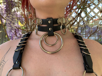 Vegan Bondage Collar - Double O-Ring and Double Bondage Ring