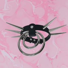 Load image into Gallery viewer, Vegan Bondage Collar with Long Spikes and Two Hanging O-Rings