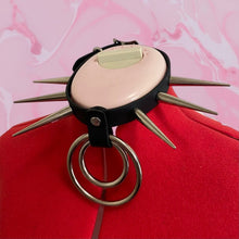 Load image into Gallery viewer, Vegan Bondage Collar with Long Spikes and Two Hanging O-Rings