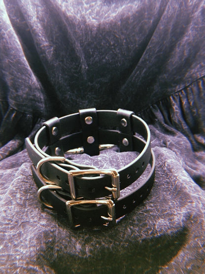 Vegan Bondage Collar - Double Stack with Large O-Ring and Double D-Ring