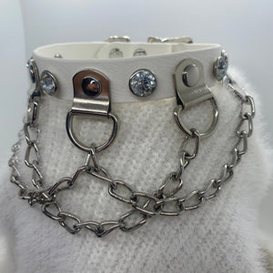 Vegan Collar with Chains and Rhinestones