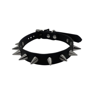 Vegan Spiked Choker Collar with Nickel Hardware