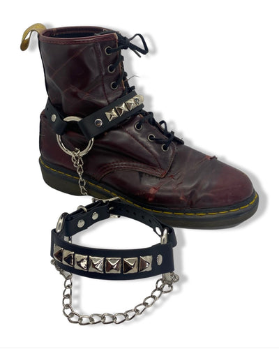 Vegan Boot Straps with Pyramid Studs and Chain
