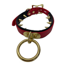 Load image into Gallery viewer, Vegan Bondage Collar with Inner Spikes  - Brass Hardware