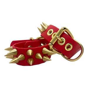 Vegan Leather Spiked Wrist Cuffs / Bracelet with Brass Hardware