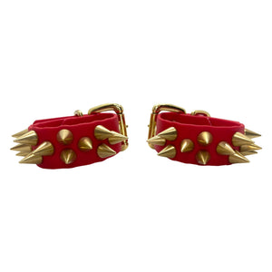 Vegan Leather Spiked Wrist Cuffs / Bracelet with Brass Hardware