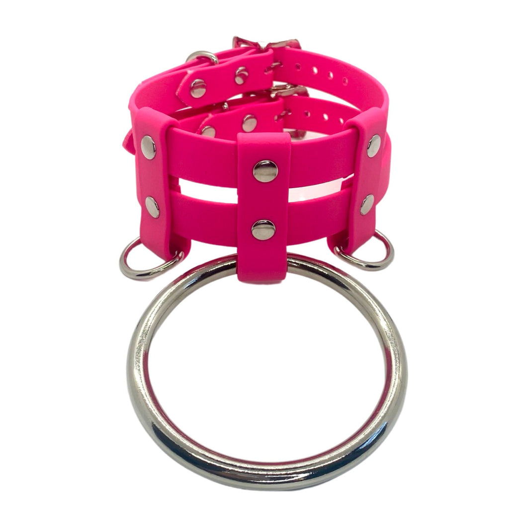 Vegan Bondage Collar - Double Stack with Large O-Ring and Double D-Ring