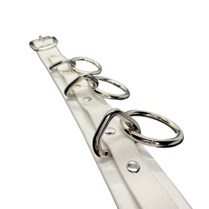 White Vegan Bondage Belt with Key Clip - Nickel Hardware